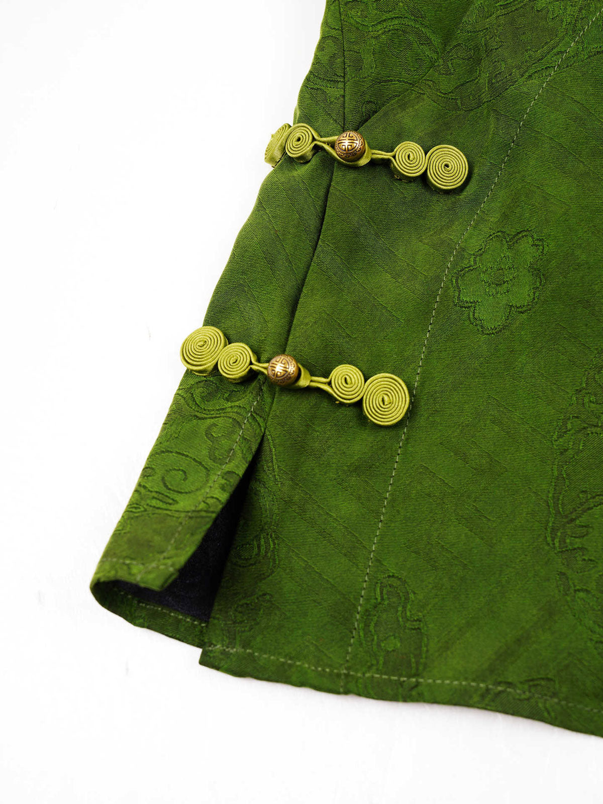 Antique Moss Green Mulberry Silk Chinese-Inspired Top-04