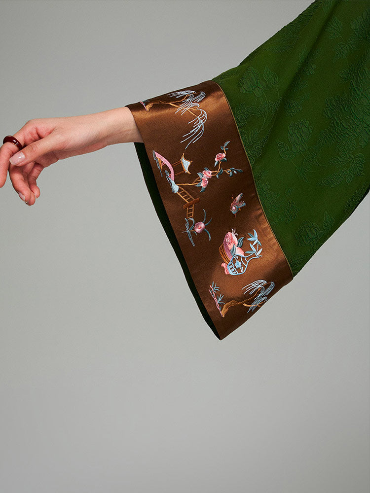 Vintage Green Embroidered Chinese Silk Blouse – Handmade 100% Mulberry Silk Women's Top-03