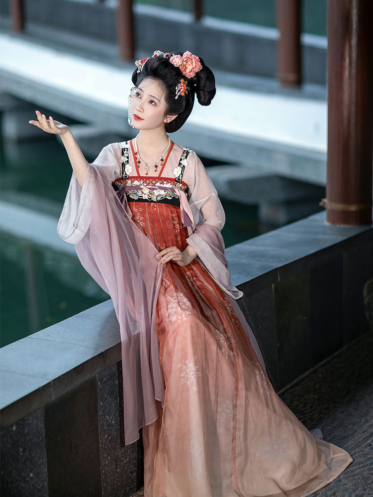 Quietly Awaiting Blossoms - Tang Dynasty Inspired Chest-length Dress Hanfu Skirt Set