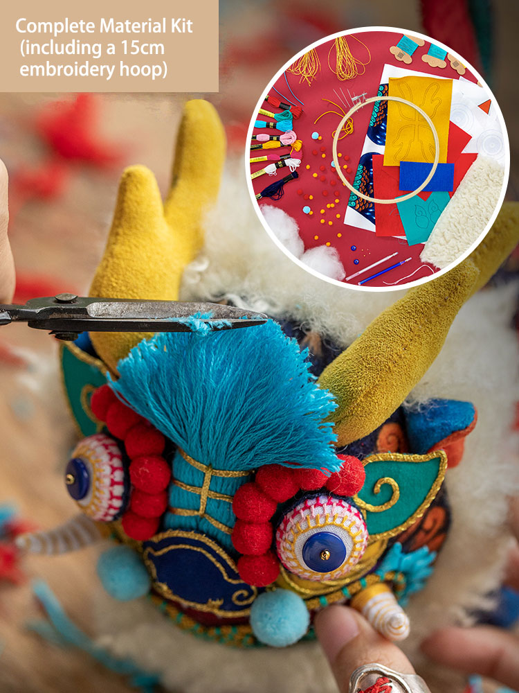 Handmade DIY Auspicious Beast Kirin Embroidery Material Kit - 3D Fabric Kirin Ornament Birthday Gift-04