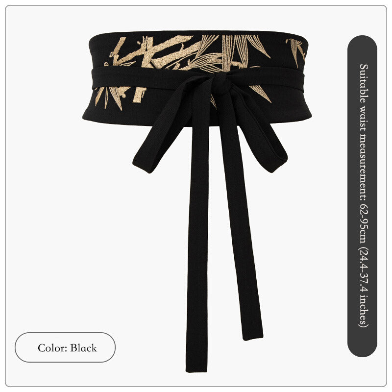 Vintage Chinese Style Bamboo Pattern Embroidery Waist Belt for Women's Dresses-05
