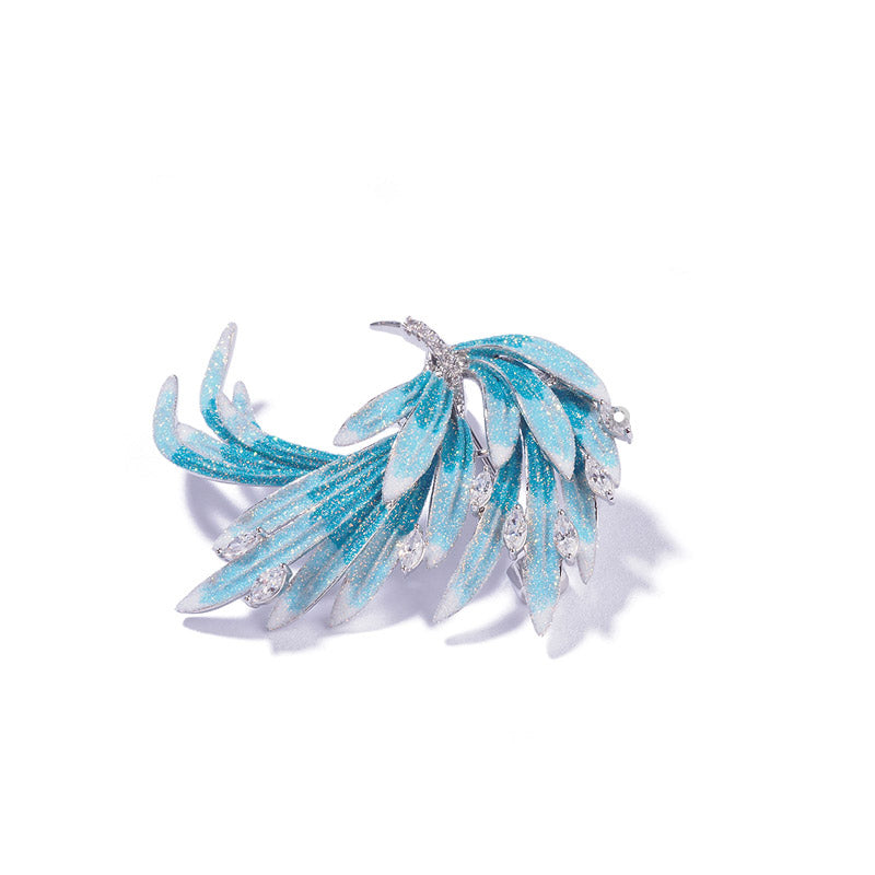 Chinese Style Vintage Enamel Inlaid Zircon Blue Gradient Phoenix Tail Brooch-03