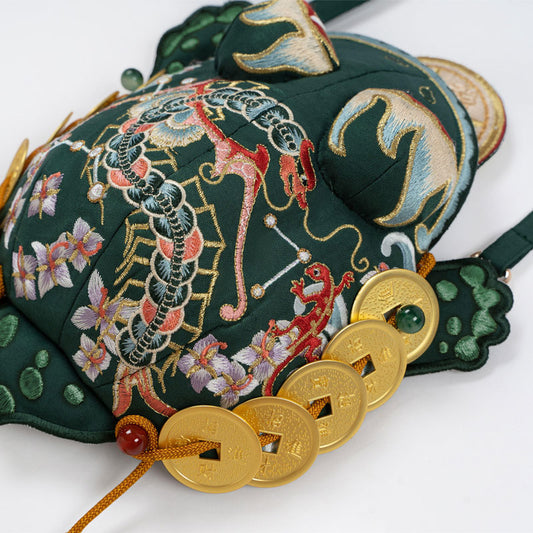 Golden Money Toad Embroidered Crossbody Phone Bag - Turquoise Green-02