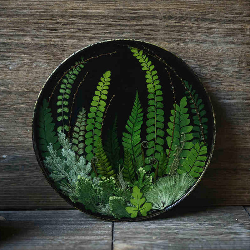 Handcrafted Natural Fern Round Lacquer Tray - Traditional Chinese Non-Heritage Lacquerware Tray-03
