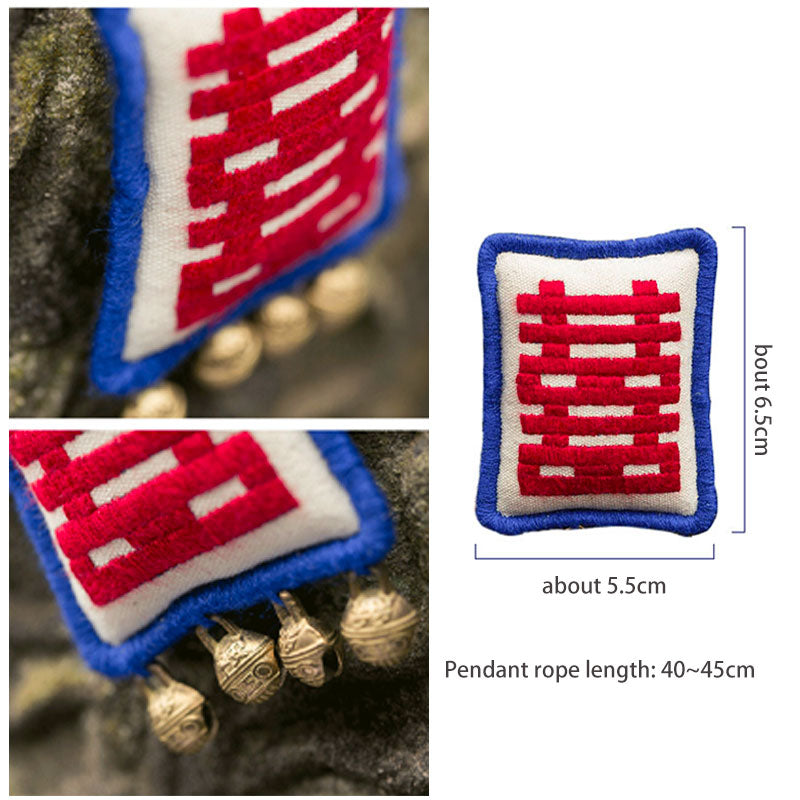 Hand Embroidered Red Double "囍" Pendant Necklaces Couple Necklaces Wedding Gift-04