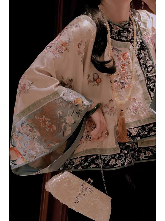 New Chinese-style Beige Han Element Printed Blouse Top with Traditional Frog Closure-02