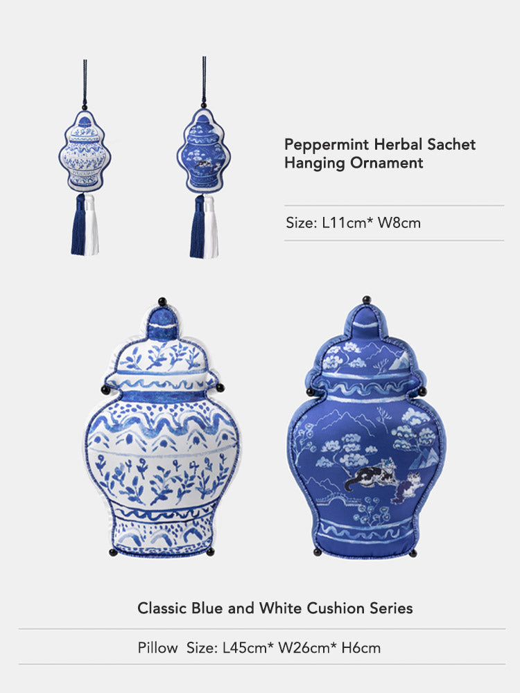 Chinese Classic Blue and White Double-Sided Printed Vase Shaped Throw Pillow Cushion-08