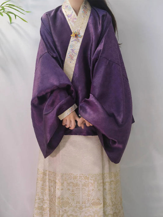 Chinese Style Purple Pipa Sleeve Jacquard Dark Embroidery Ming Dynasty Cross-collar Top Blouse-04