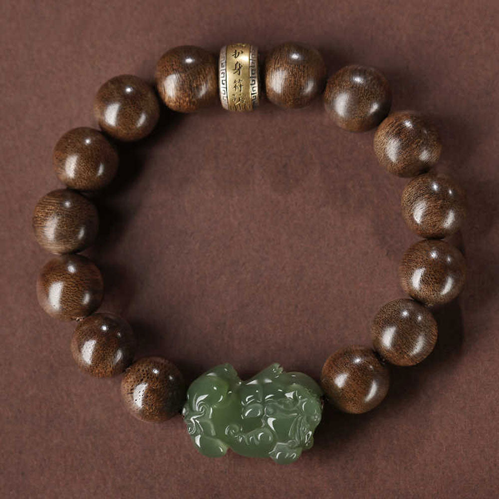Natural Agarwood Beads with Hetian Qing Jade Pixiu-03