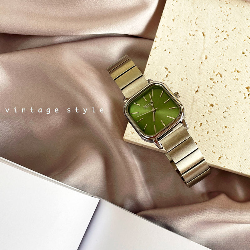 Minimalist Vintage Square Olive Green Dial Ladies Watch-04