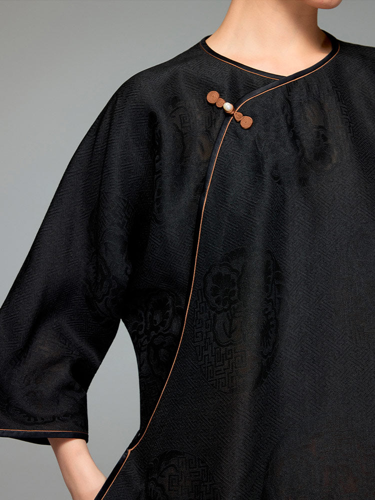 Handcrafted Neo-Chinese Silk Shirt – Mandarin Buttons, 100% Pure Mulberry Silk-04