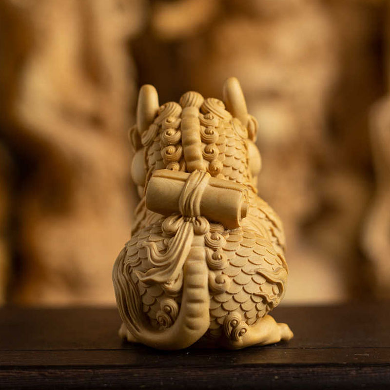 Small-Leaf Boxwood Qilin Sculpture - Palm-Sized Celestial Guardian Quality Craftsmanship-03