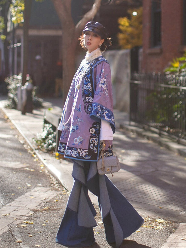 New Chinese Style Purple Jacquard Diagonal Placket Han Elements Women's Top Shirt-07