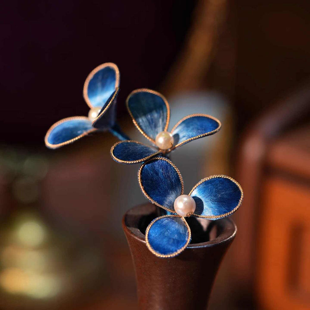 Blue Ronghua Hair Clip with Imitation Pearls-04