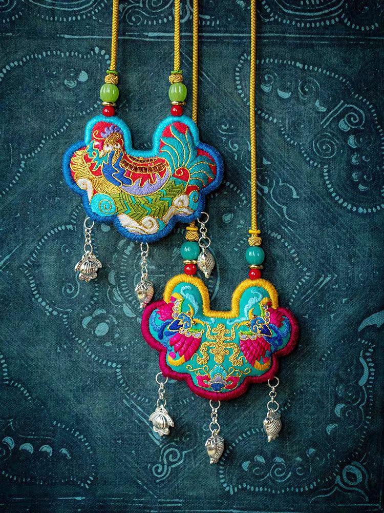 Peace Talisman Hand Embroidery DIY Material Kit - Chinese-style Longevity Lock Embroidery Necklace Christmas Gift for Toddler-05