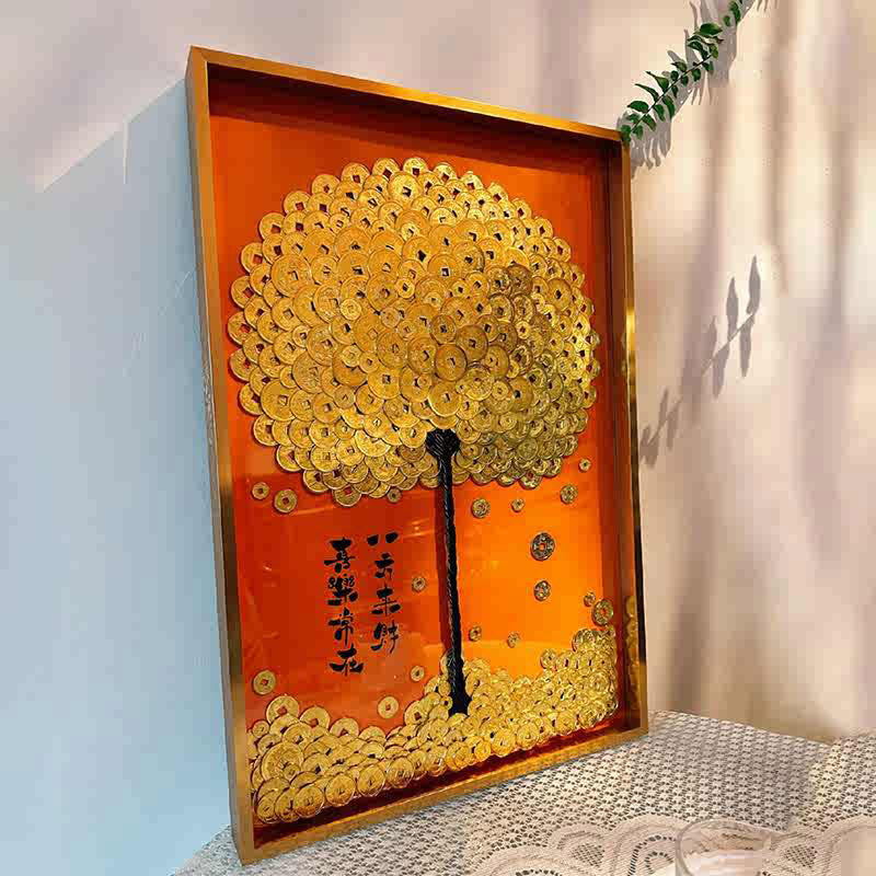 Golden Money Tree Calligraphy Wall Art - 'Wealth Comes from All Directions, Joy Remains Always' Business Gifts-04