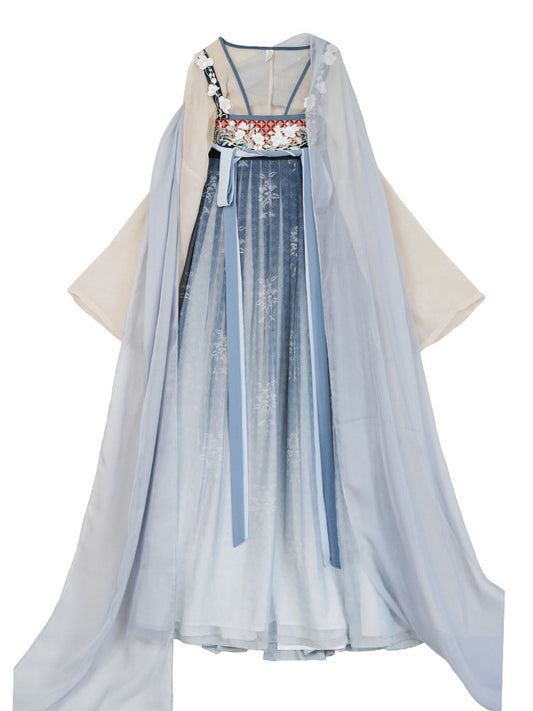 En attente tranquillement des fleurs – Robe longue poitrine inspirée de la dynastie Tang, ensemble jupe Hanfu