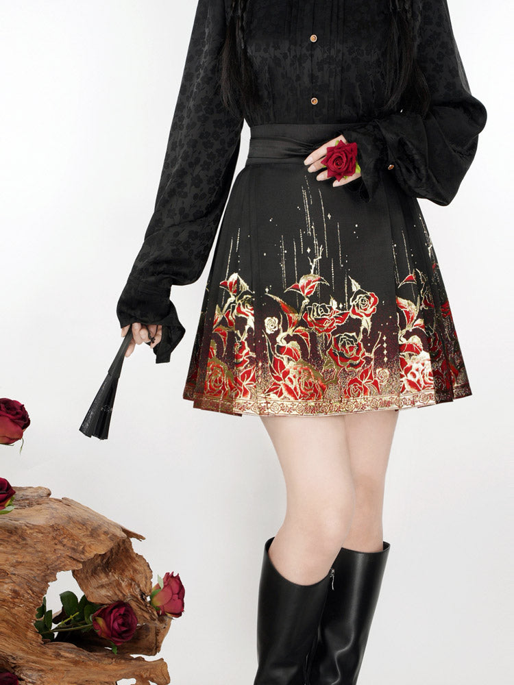 Gilded Roses – Mini Brocade Neo-Chinese Short Mamianqun Skirt-04