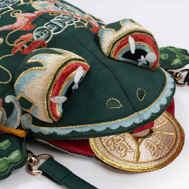Golden Money Toad Embroidered Crossbody Phone Bag - Turquoise Green-05
