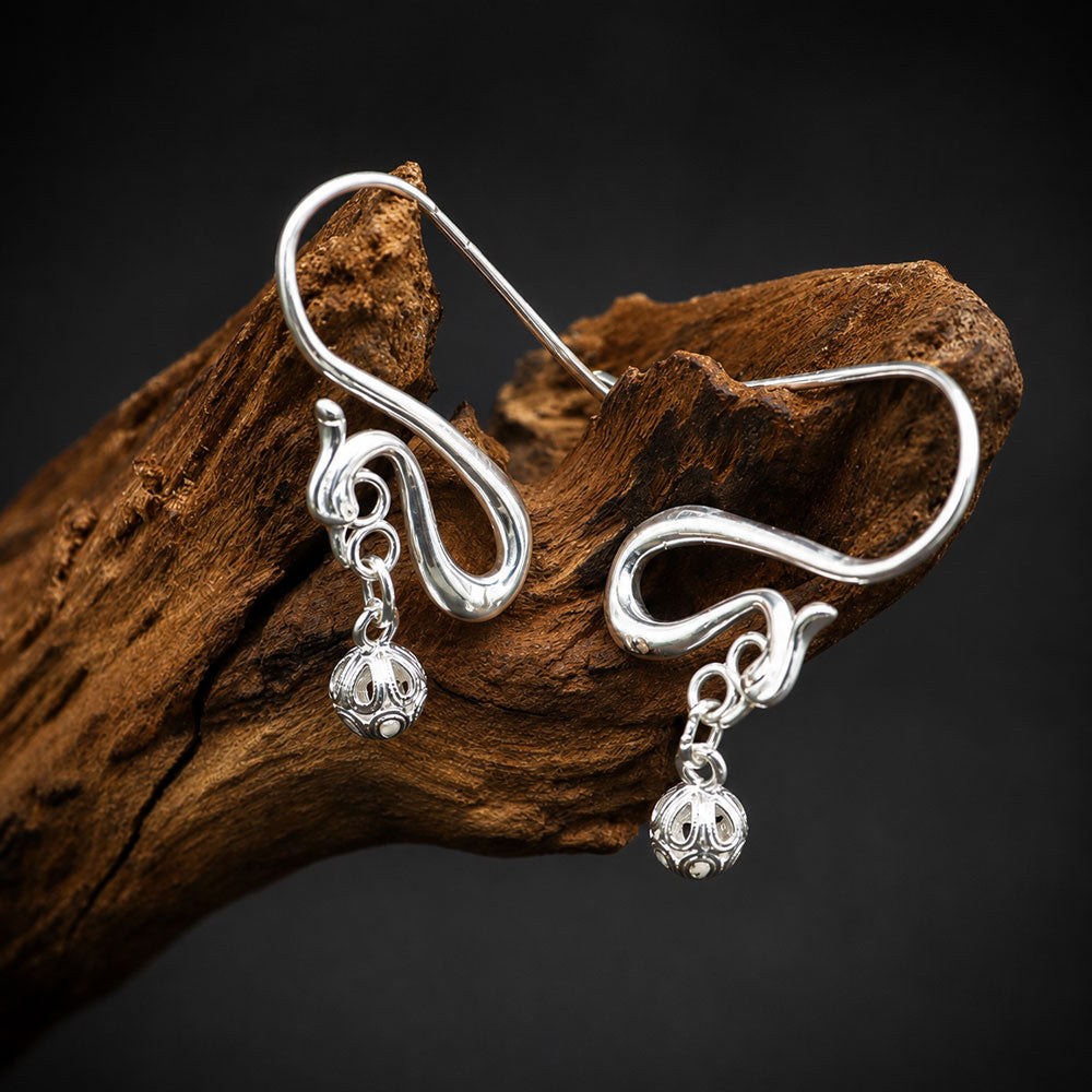 Phoenix & Lily of the Valley Filigree Drop Earrings in 999 Fine Silver-04