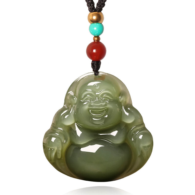 Natural Xinjiang Hetian Jade Green Jade Maitreya Buddha Jade Pendant Necklace-05