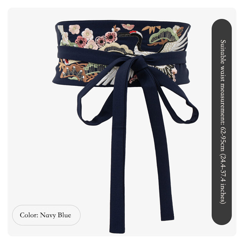 Vintage Chinese Style Crane Pattern Embroidery Girdle Waist Belt for Women-05