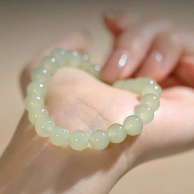 Natural Hetian Jade Bead Bracelet - Light Icy Tone-04