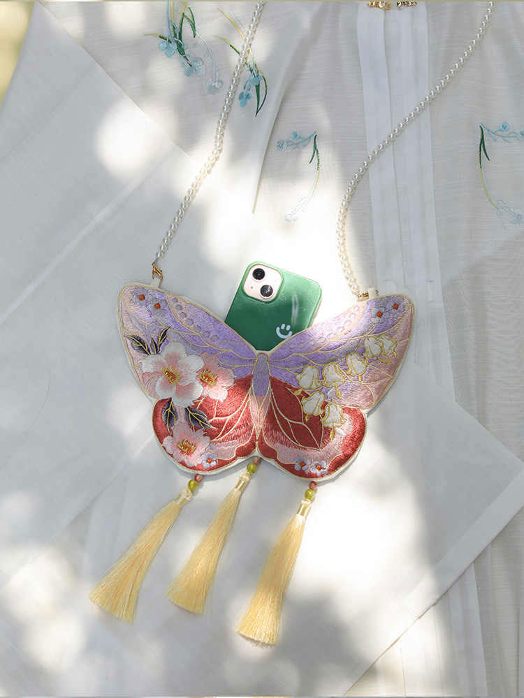 Butterfly & Floral Double-Sided Embroidered Phone Bag with Tassel-04