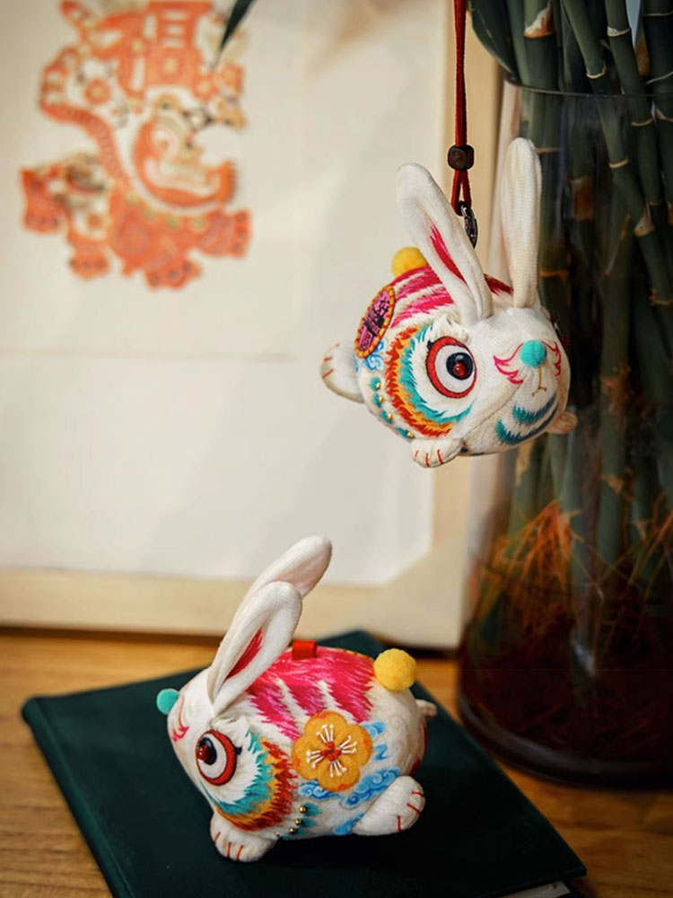 Adorable Bunny Osmanthus Scented Sachet Hand Embroidery Hanging Pendant Herbal Calming Blessing Bag Gift-03