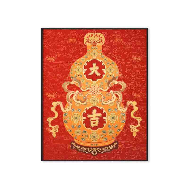 Chinese Auspicious Red Fortune, Prosperity, and Longevity Gourd Decorative Painting-04