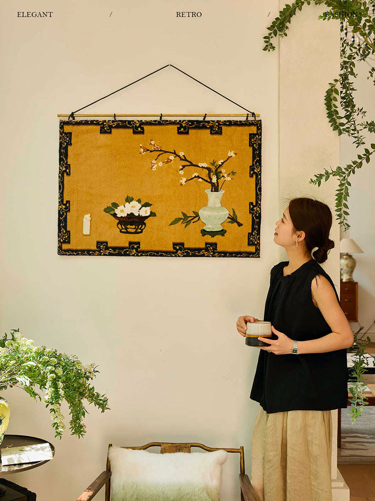 Whispering Plums: Traditional Chinese Vase Tapestry Art-07