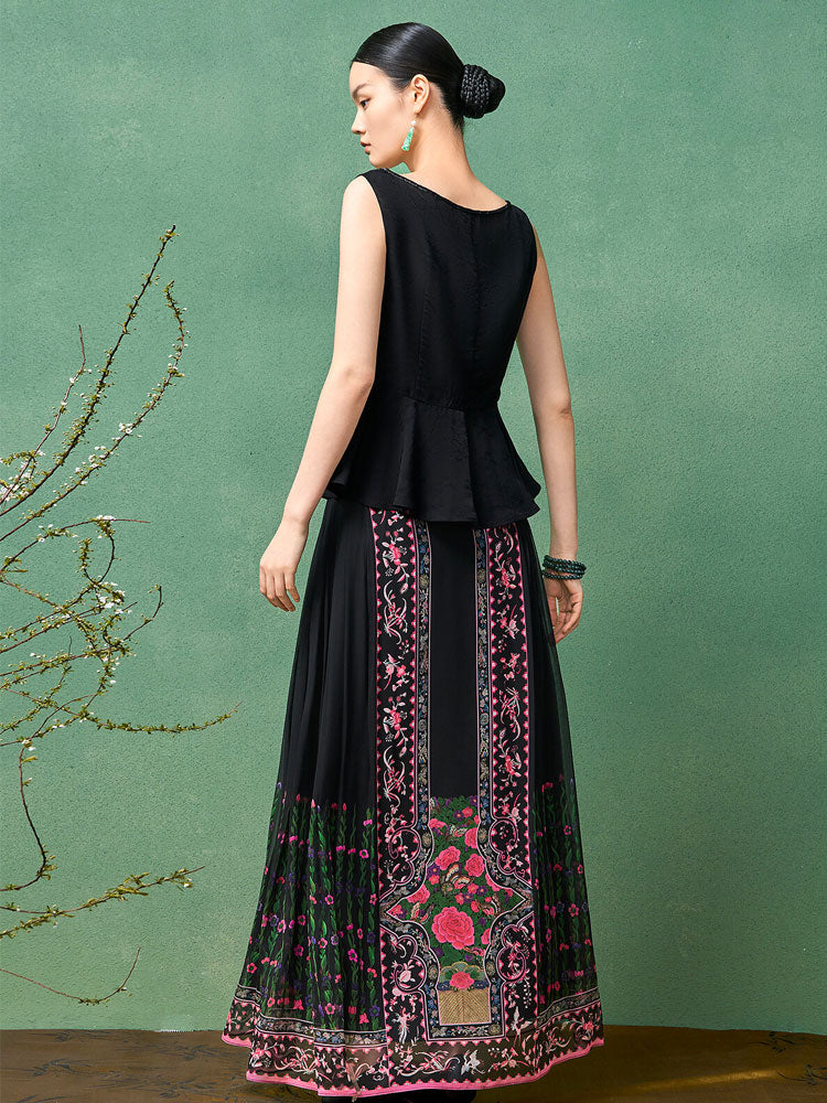 Bohemian Chinese Silk Mamianqun Horse-Face Skirt – Floral Print Wrap Skirt Women-13