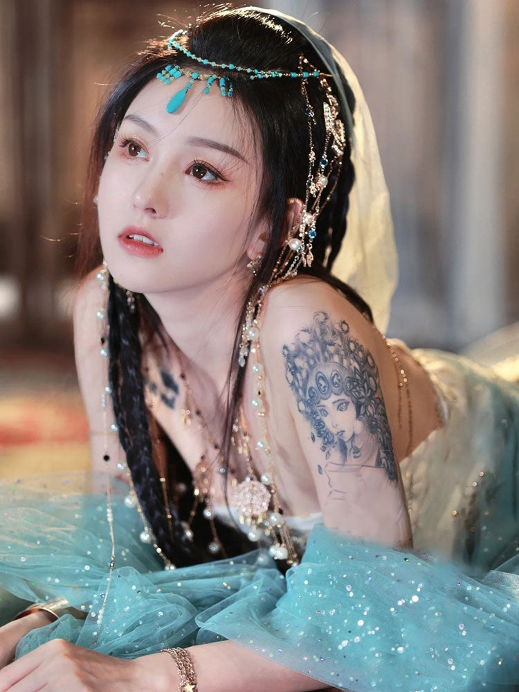 Elegant Color Dunhuang Feitian Cosplay Western Region Hanfu Costume Four-Piece Set-04