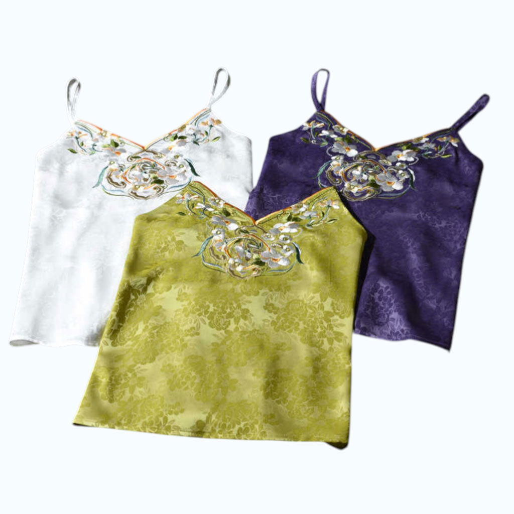 Chinese Style Jasmine Embroidered Hanfu Inner-Layer Camisole - Jacquard Satin-04