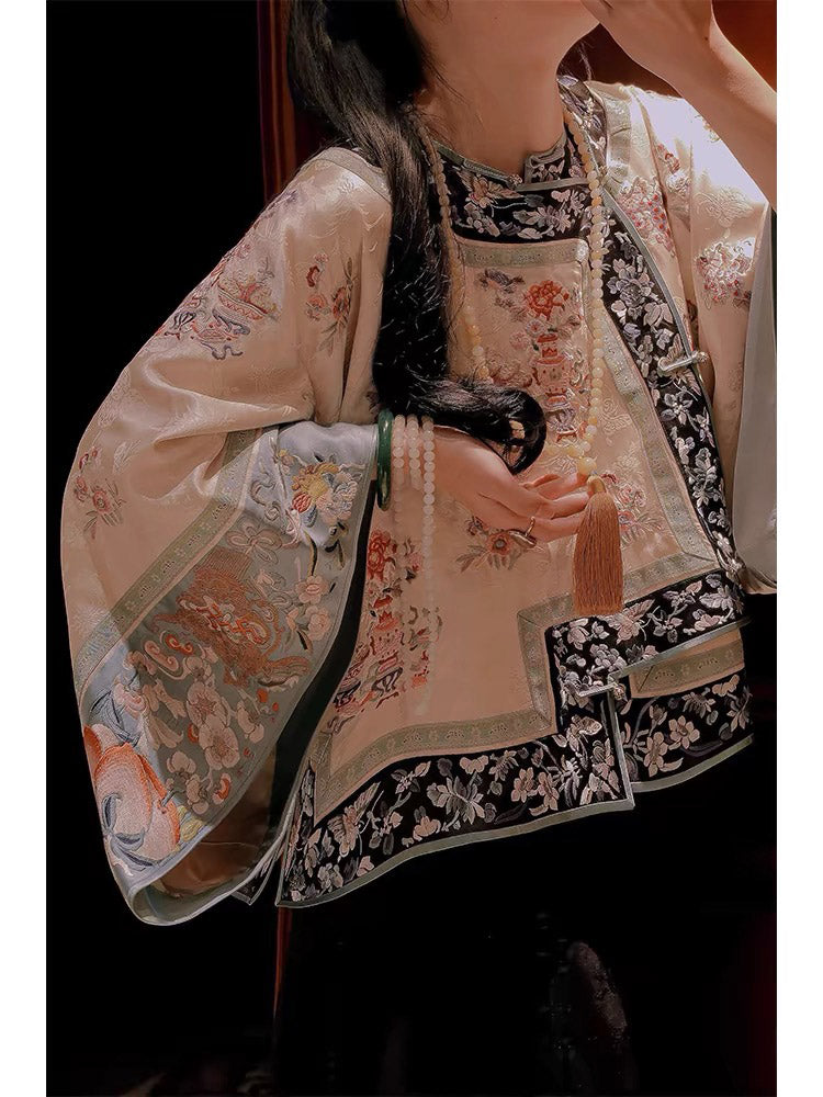 New Chinese-style Beige Han Element Printed Blouse Top with Traditional Frog Closure-04