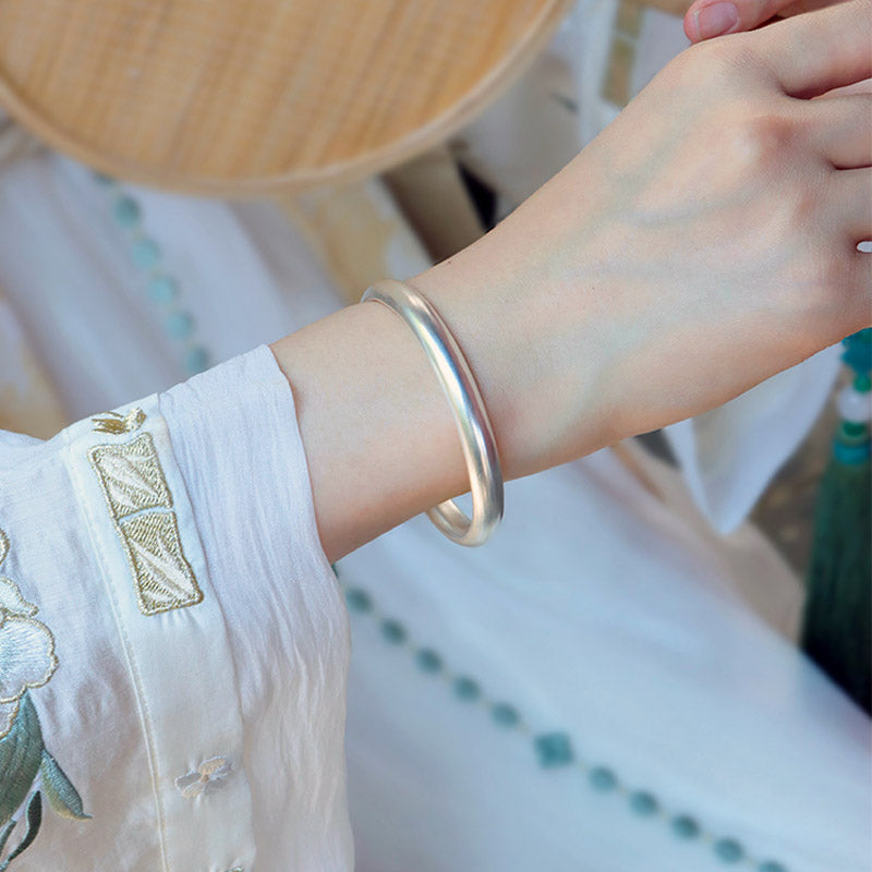 Hand-Carved Classic 999 Fine Silver High Polished Glossy Solid Bangle Bracelet Custome Size-04