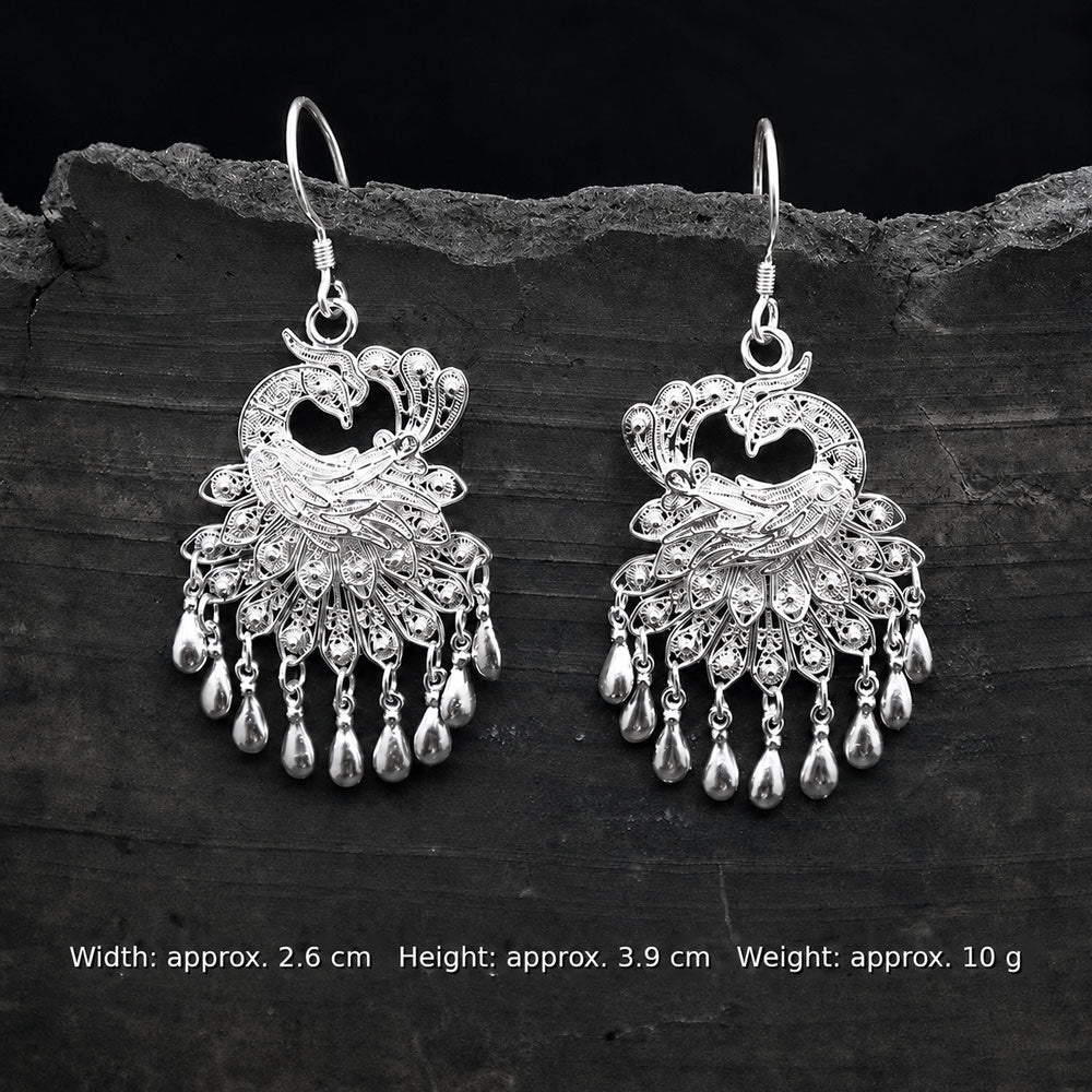Classic Chinese Phoenix Filigree Statement Earrings in 999 Fine Silver
