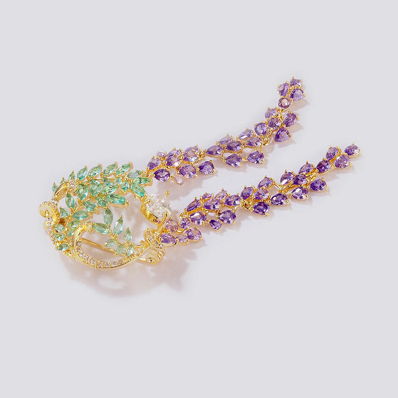 Nature Inspired Romantic Purple Wisteria Exquisite Crystal Tassel Brooch Pin Jewelry Gift-05