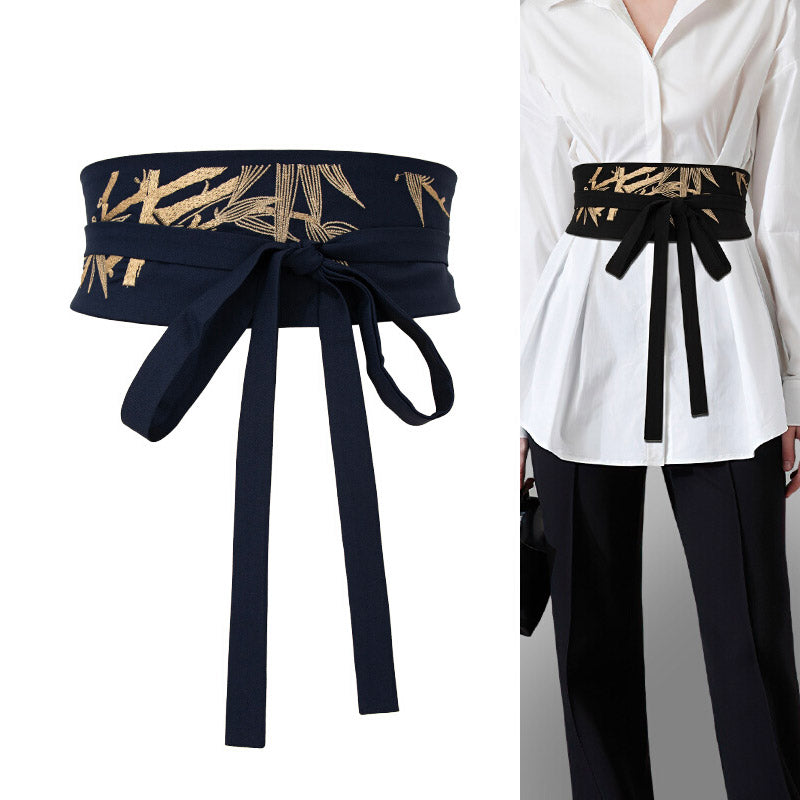 Vintage Chinese Style Bamboo Pattern Embroidery Waist Belt for Women's Dresses-03