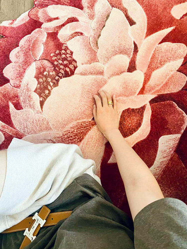 Chinese Style "Blooming Prosperity" Pink Peony Flower Shaped Carpet Home Decoration-05