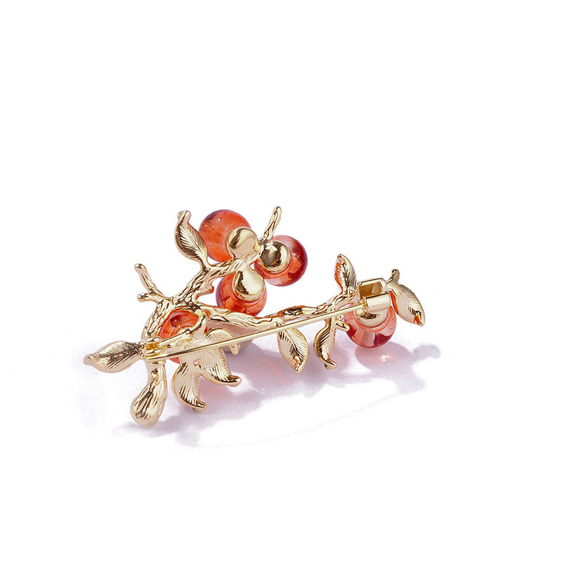 "Shi Shi Ru Yi" - Natural Beauty Glass Persimmon Brooch Perfect Jewelry Gift-05