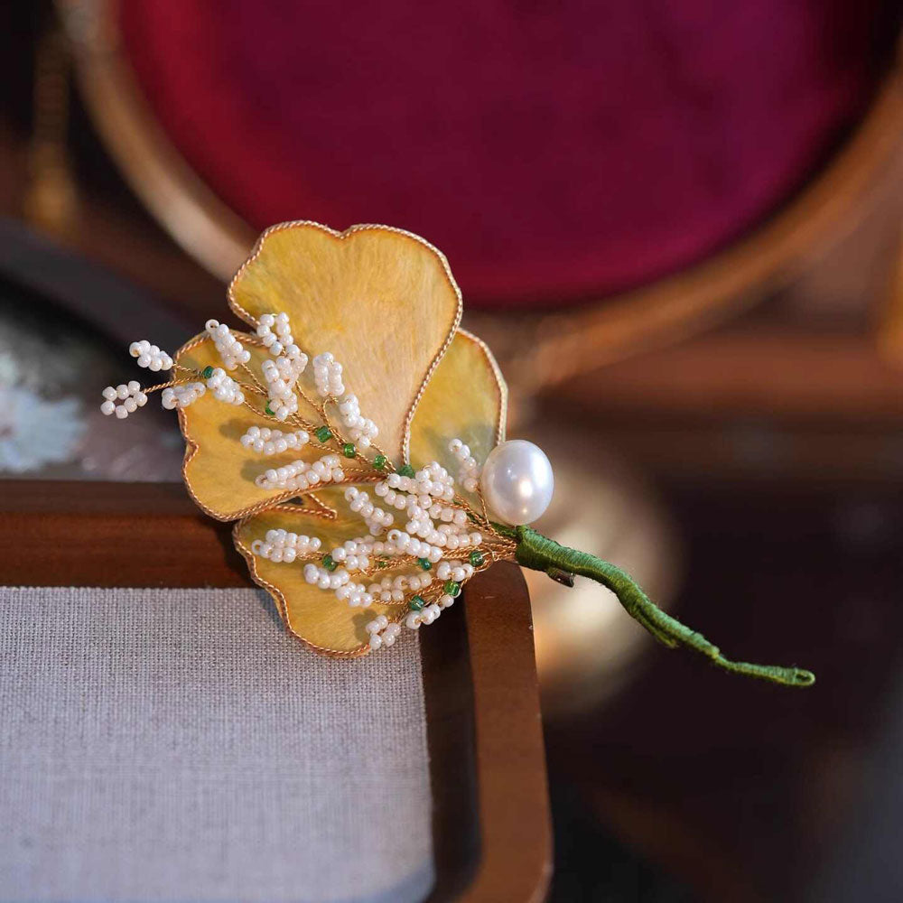 Chinese Ronghua Ginkgo Leaf Brooch — Elegant Gift for Her-05