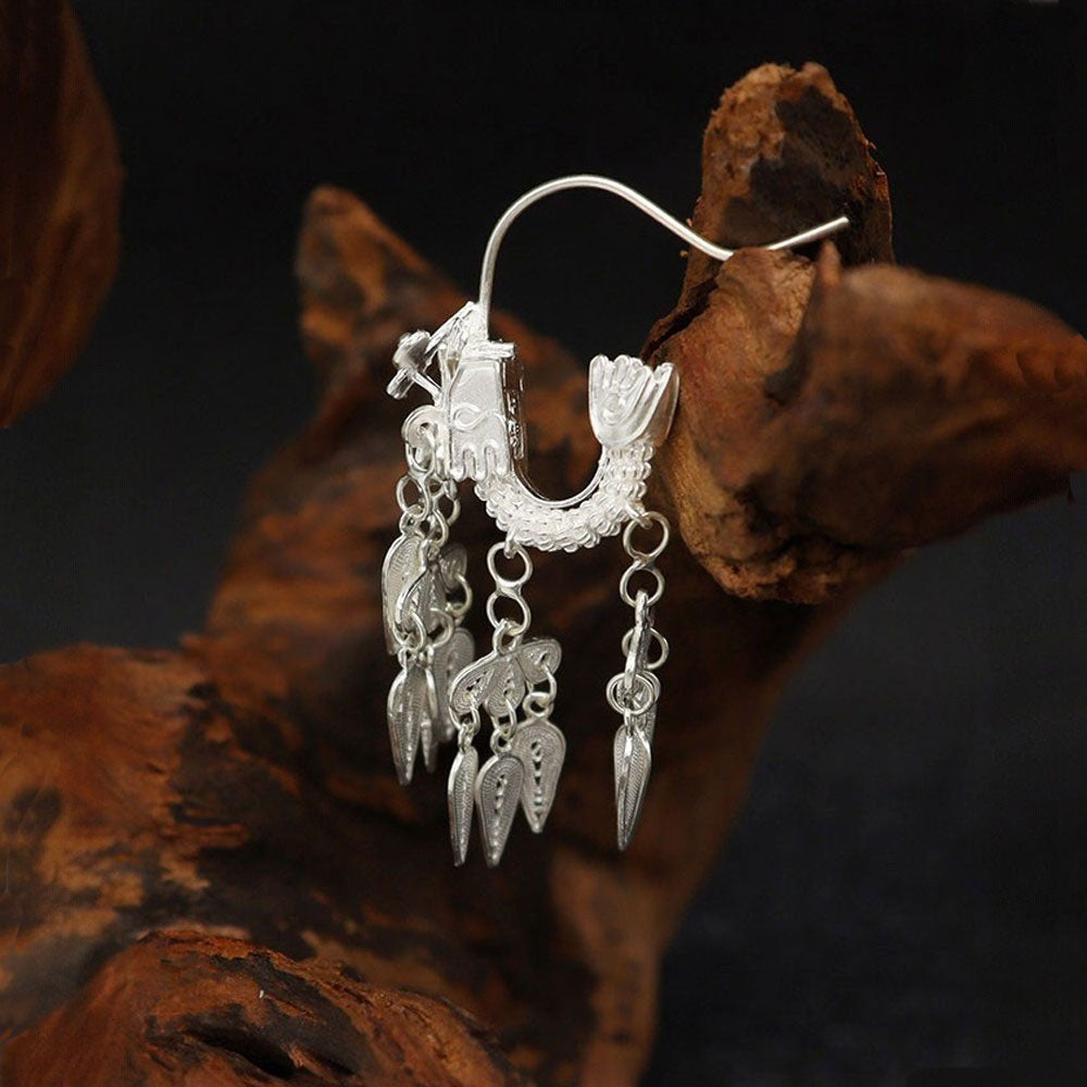 Handmade Auspicious Chinese Dragon Filigree Silver Earrings-07