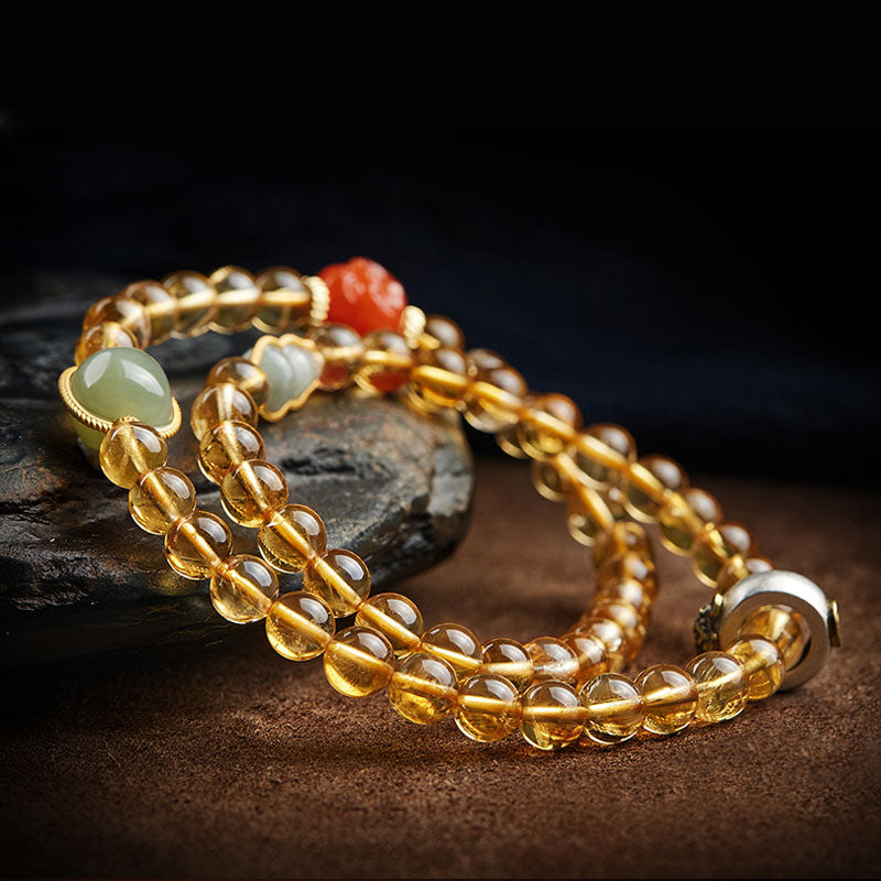 Double Circle Natural Clear Citrine Bracelet with Hetian Jade Multiple Gemstones-05