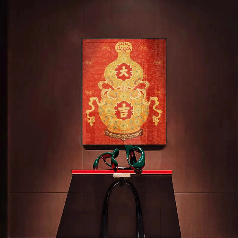 Chinese Auspicious Red Fortune, Prosperity, and Longevity Gourd Decorative Painting-05