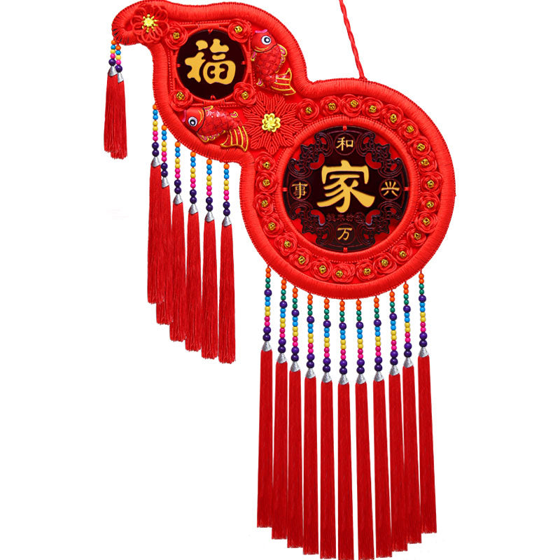 Gourd-shaped Peach Wood Chinese Knot Wall Hanging Decoration for Living Room, Housewarming Gift-05