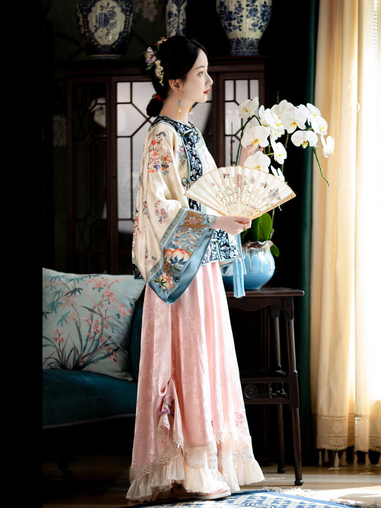 New Chinese-style Beige Han Element Printed Blouse Top with Traditional Frog Closure-05