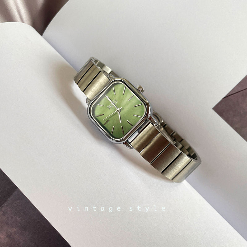 Minimalist Vintage Square Olive Green Dial Ladies Watch-05