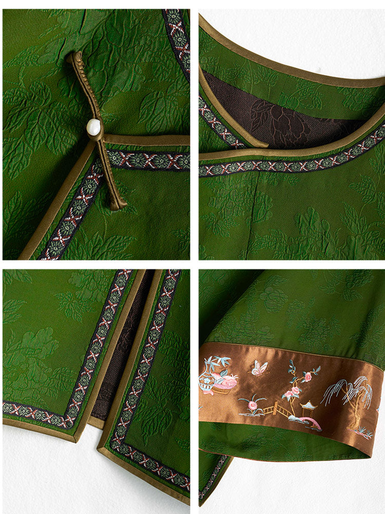 Vintage Green Embroidered Chinese Silk Blouse – Handmade 100% Mulberry Silk Women's Top-04