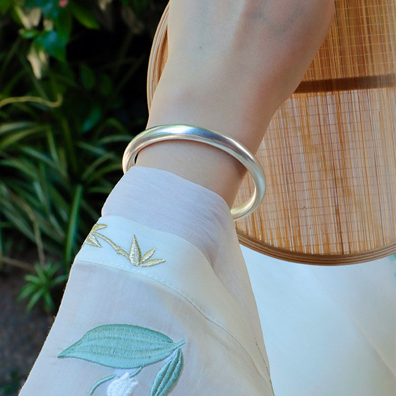Hand-Carved Classic 999 Fine Silver High Polished Glossy Solid Bangle Bracelet Custome Size-05